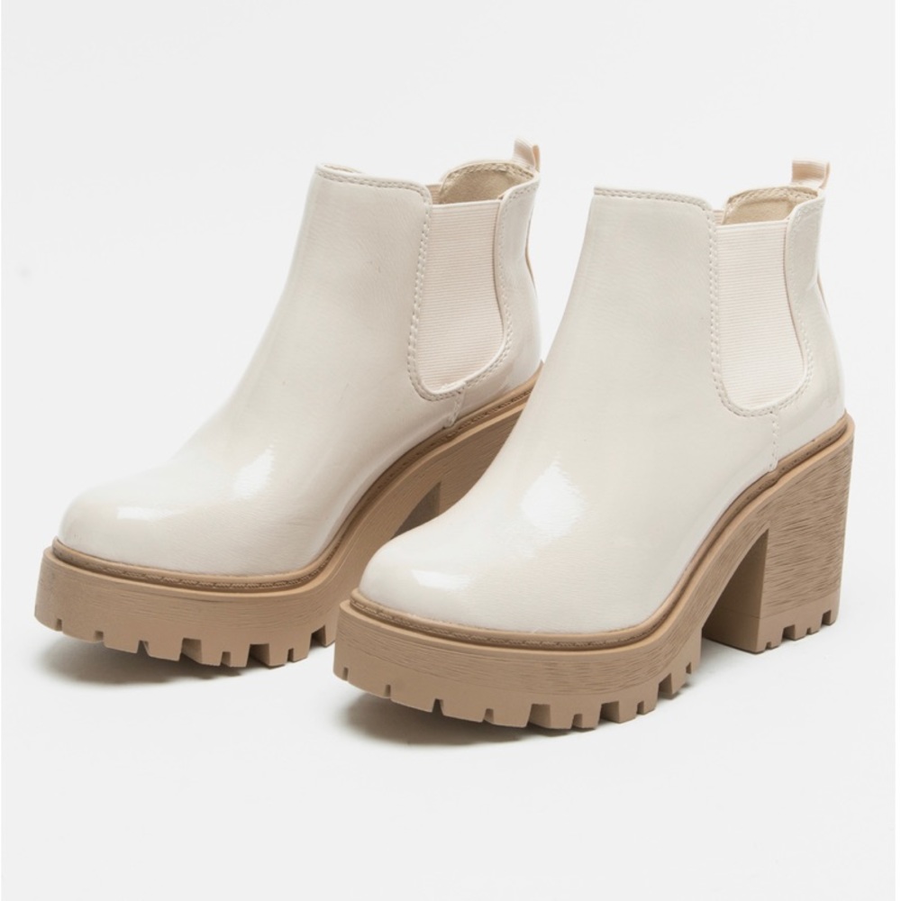 Soda Cream Patent Chelsea Platform Heel Booties